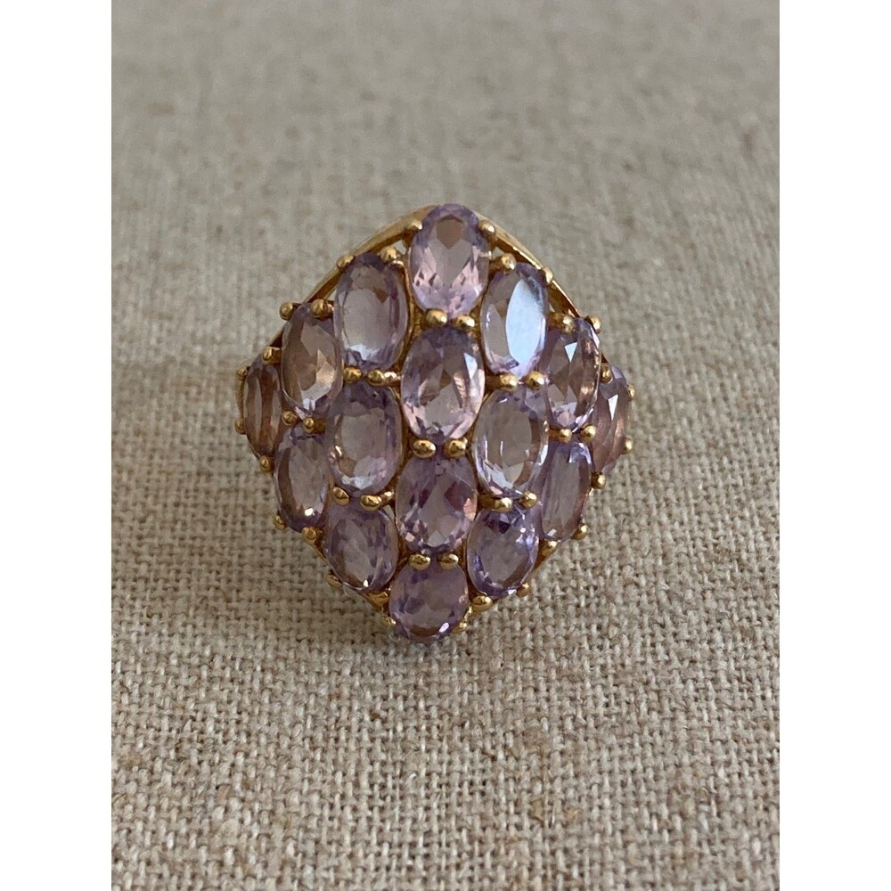 925 silver 14kt gold vermeil natural amethyst cocktail ring size 9.25